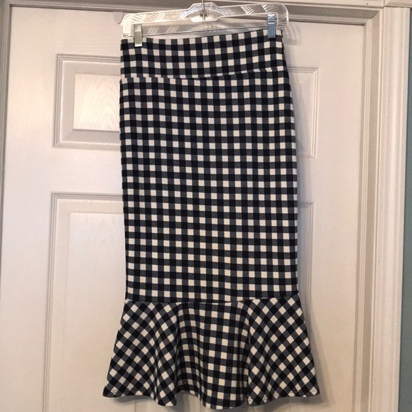 Navy & white gingham ruffle midi skirt size XS - Picture 4 of 5